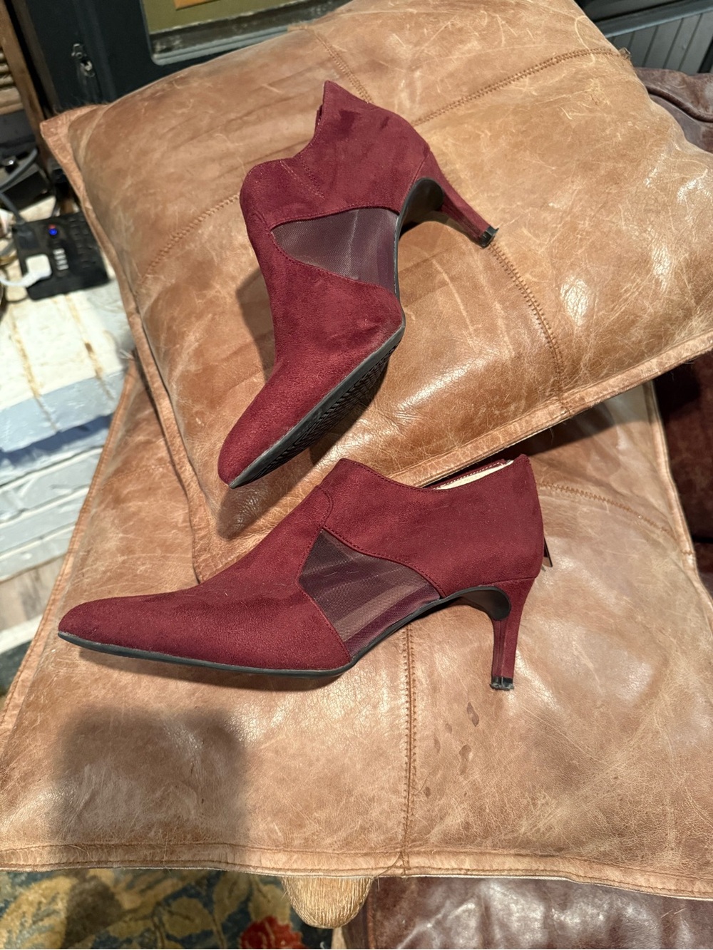Life Stride Burgundy Suede Pointed-Toe Ankle Booties